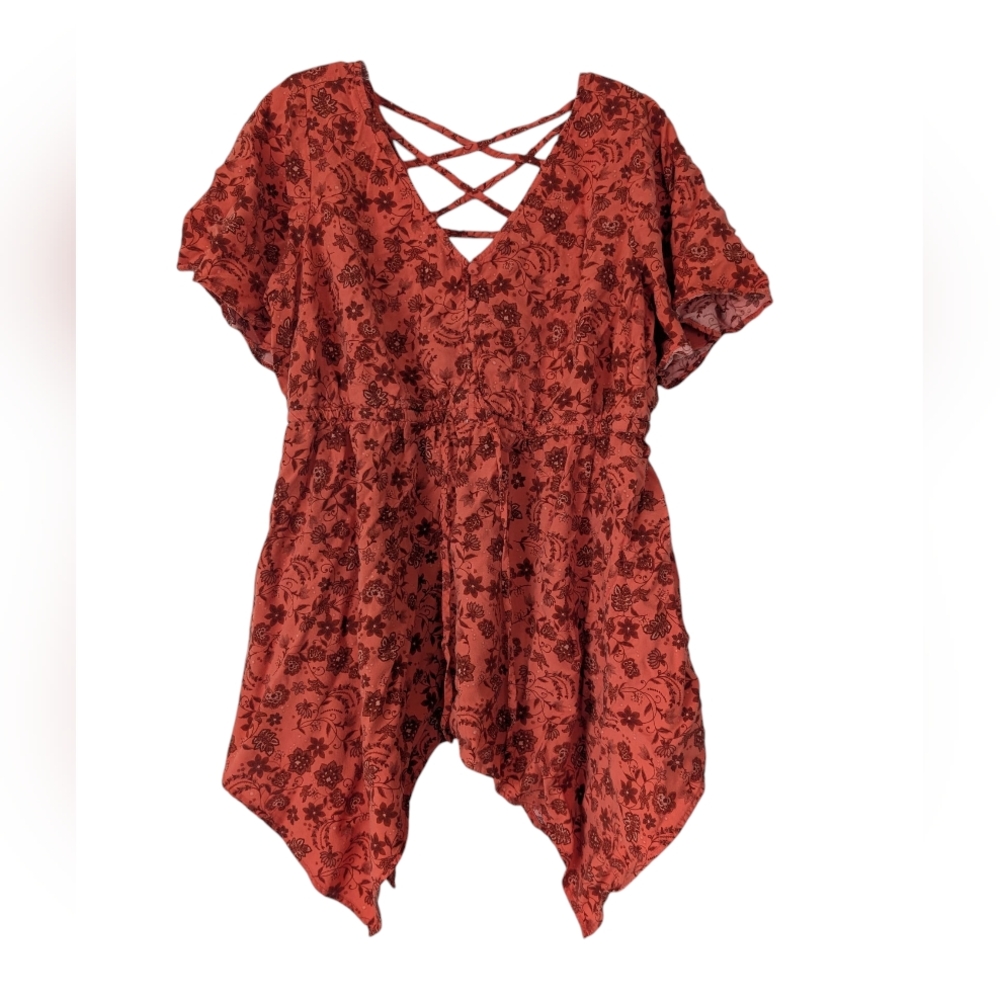 Torrid Orange Floral Crisscross Blouse Sz.M/L